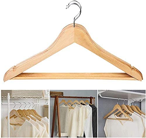 Premium Natural Wooden Hangers with Non-Slip Trouser Bar - Heavy Duty Shoulder Notches for Wardrobe Organization (Pack of 40) - Ideal for Closet Storage, Suits, Coats & Pants