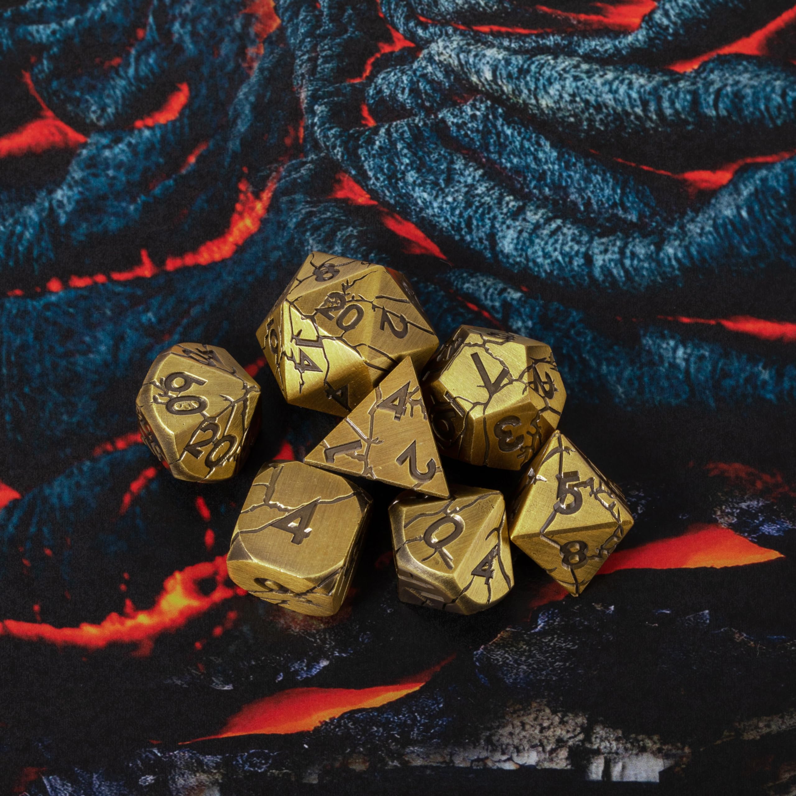 DND Metal Dice Set - Ancient Gold Ruins Cracked Polyhedral Dice for RPG, D&D, Pathfinder & Tabletop Games - Premium Dungeons and Dragons Dice for Fantasy Roleplaying & Collectors