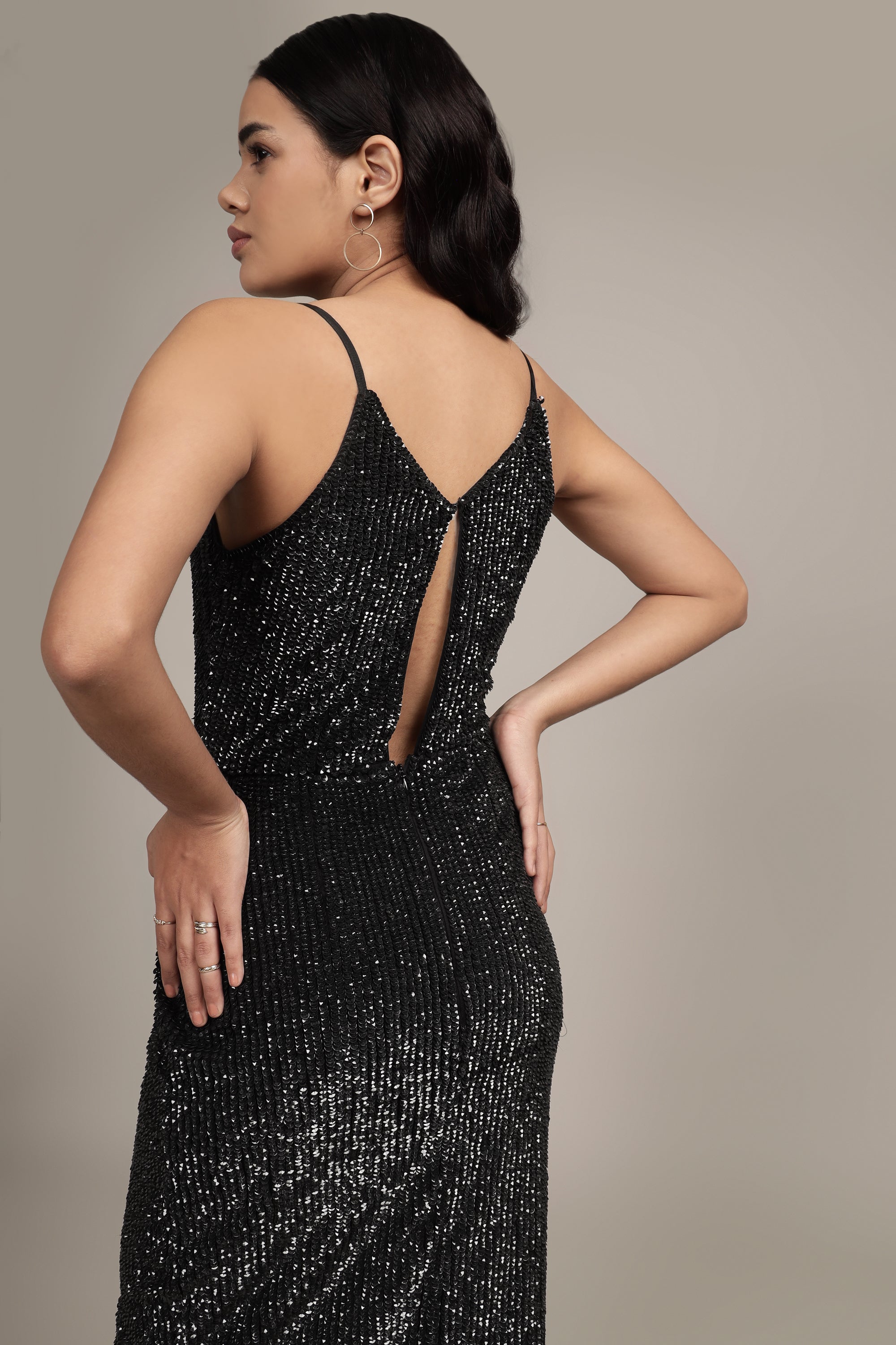Asher Embellished Black Midi Dress for Women - Elegant Party & Evening Wear for Weddings, Cocktail Events & Special Occasions