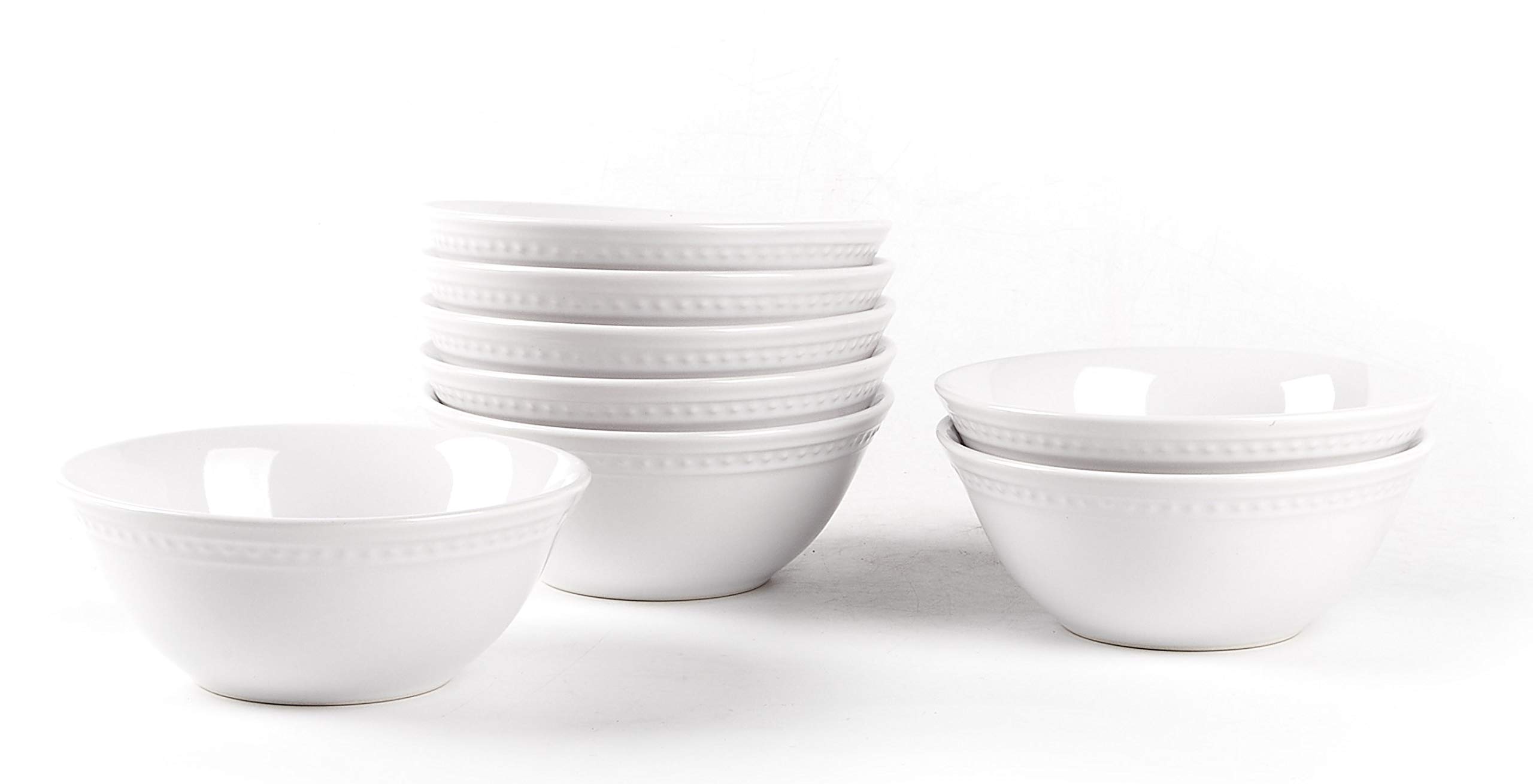 Pearl Dots Stoneware Dinnerware Set - 56 Piece White Porcelain Dinnerware Set for Family & Guests | Elegant Tableware for Everyday Use, Dinner Parties & Special Occasions