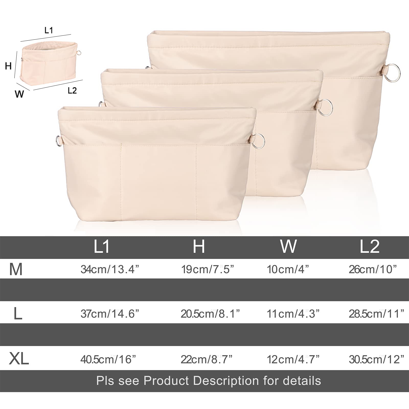 Sightor Nylon Handbag Organizer Insert - Large Beige Purse Organizer for Tote Bags | Perfect for Travel, Work & Everyday Use to Keep Essentials Neat & Accessible
