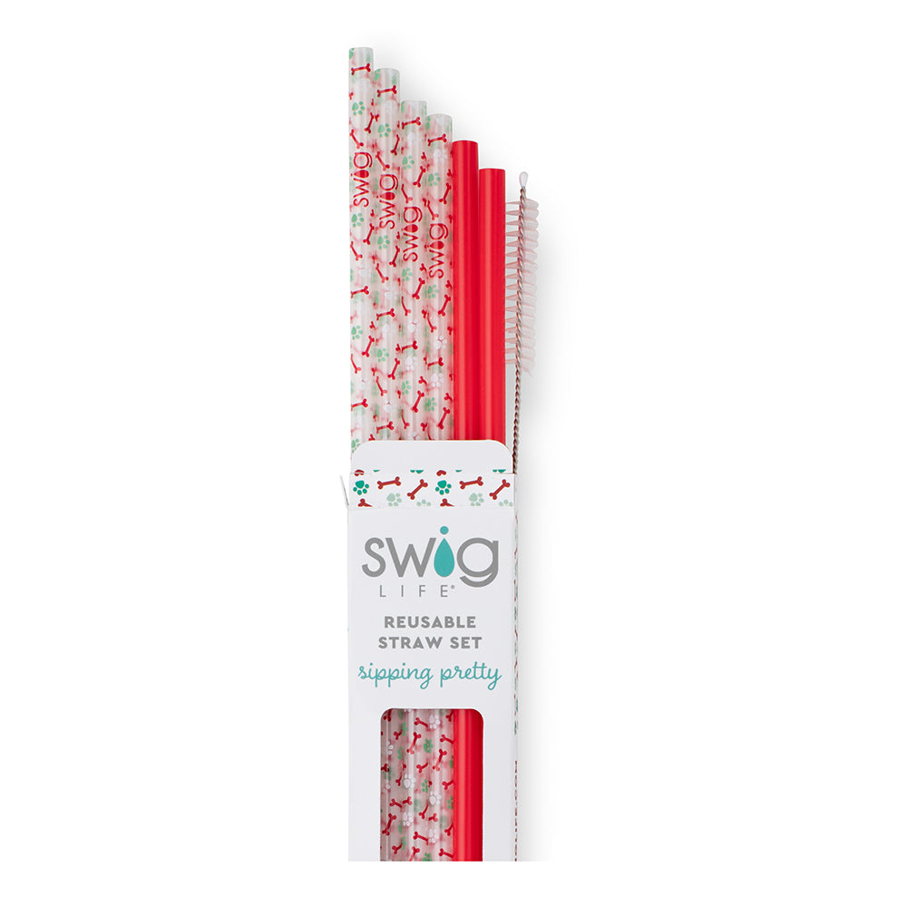 Happy Howlidays Dog Toy + 4-Pack Red Reusable Stainless Steel Straws - Eco-Friendly Pet Gifts for Christmas & Party Supplies - Perfect for Dog Lovers, Holiday Decorations & Sustainable Lifestyle