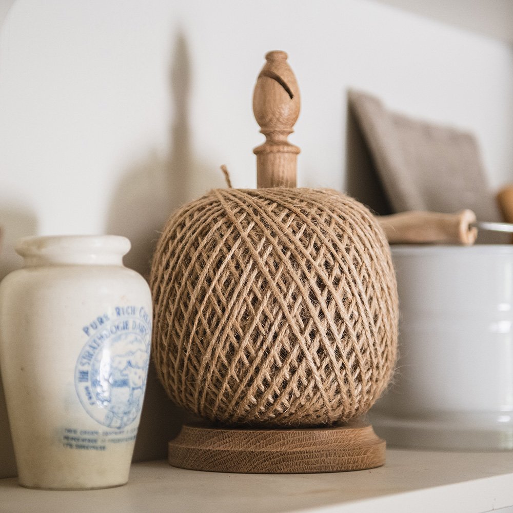 Premium Large Oak String Dispenser with Built-in Cutter - Natural Jute Twine for Gift Wrapping, Crafts & Home Organization