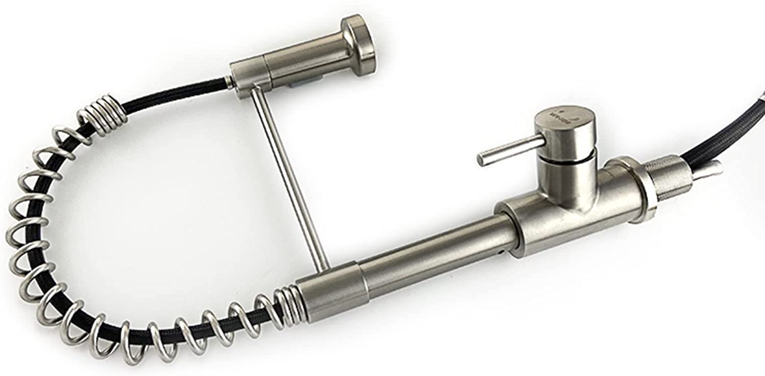 Brushed Nickel Stainless Steel Commercial Kitchen Sink Faucet with Pull Down Sprayer - Modern Spring Loaded Pull Out Spray Faucet for Home & Restaurant Use