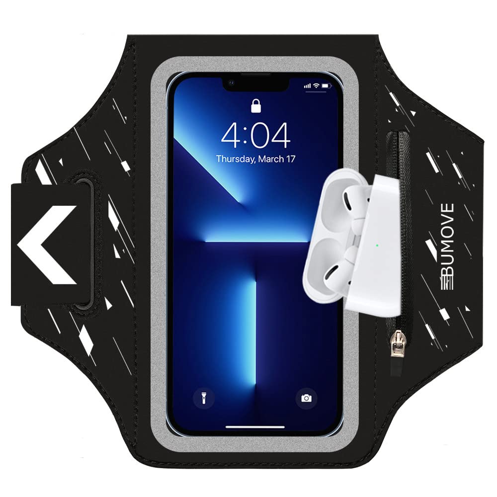 Running Armband for iPhone 16 Pro Max/16 Plus/15 Pro Max/15 Plus/14 Pro Max/14 Plus/13/12/11 Pro Max - Adjustable Workout Armband with Earphone Holder & Sweatproof Design - Perfect for Jogging, Gym, Fitness & Outdoor Activities (Black)