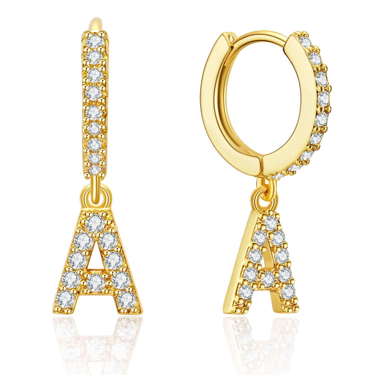 Ldurian Women's 14K Gold Plated Initial Letter Hoop Earrings - Cubic Zirconia Dangle Huggie Earrings for Girls, Perfect Gift for Birthday, Anniversary & Everyday Wear