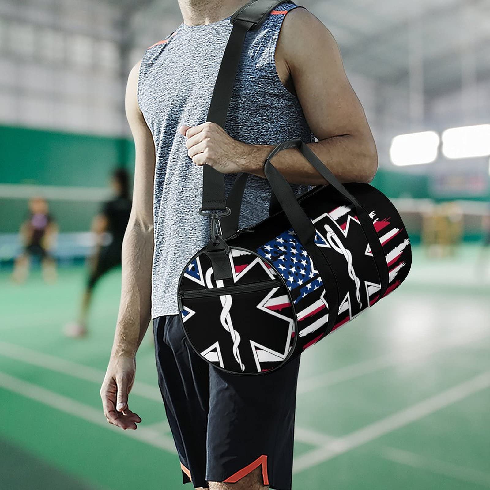 FunnyStar EMS Star of Life EMT Paramedic Gym Bag - American Flag Print Duffle Bag for Men & Women - 17.7 x 9 x 9 Inch Sports Travel Bag - Perfect for Gym, Workouts, Camping & Emergency Medical Professionals