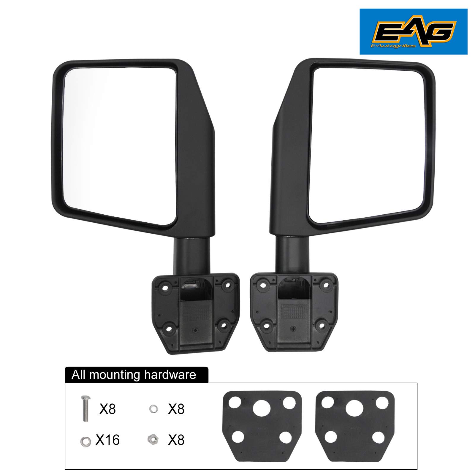 EAG Side View Mirror Pair - Military Grade Replacement for Jeep Wrangler CJ7 YJ TJ JK JL & Gladiator JT & Cherokee XJ - Durable Off-Road Mirrors for Enhanced Visibility