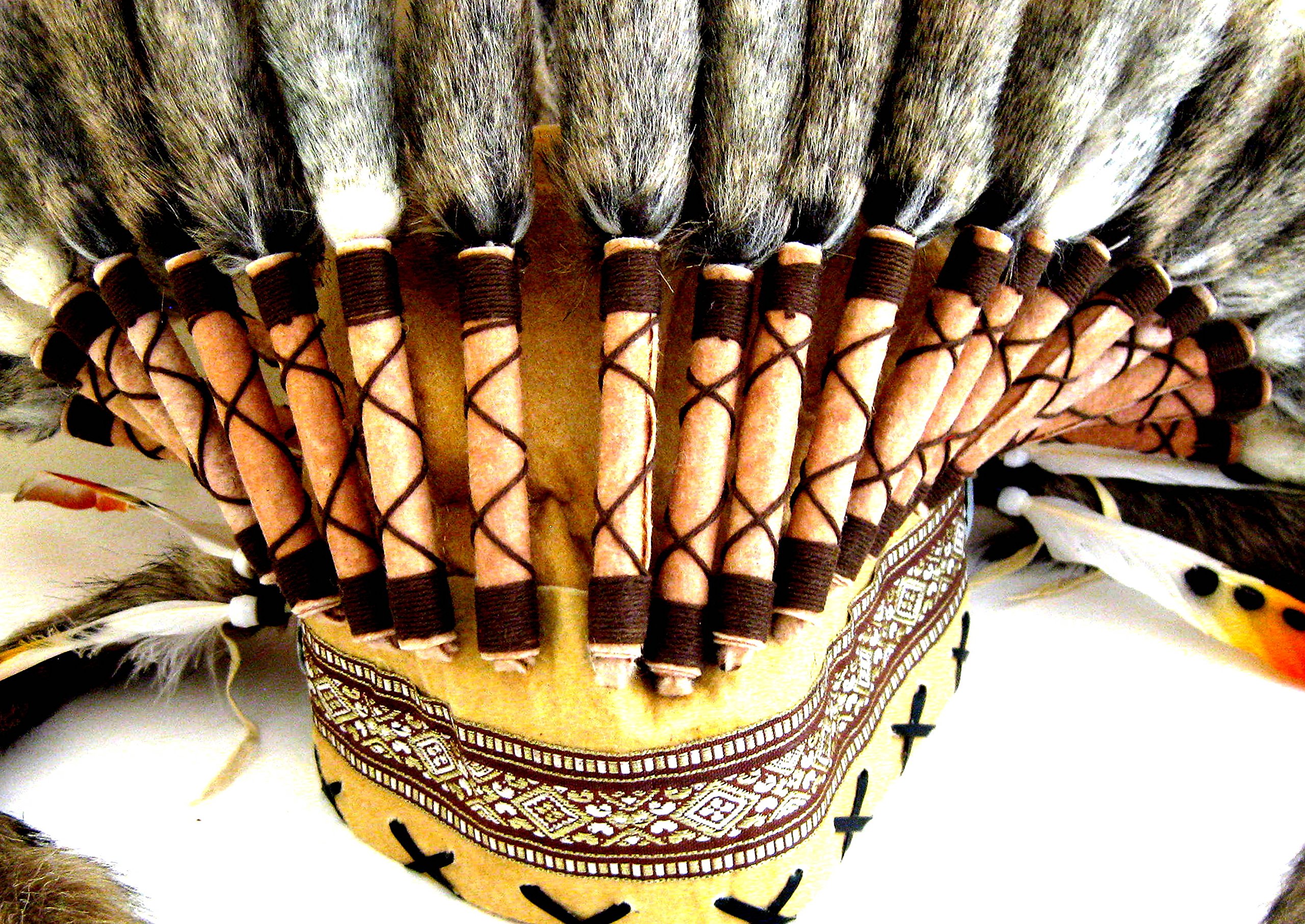 OMA Indian Inspired Headdress - Native American Style Feather Headdress Warrior Bonnet for Adults - XL Size for Festivals, Cosplay, Halloween & Cultural Events