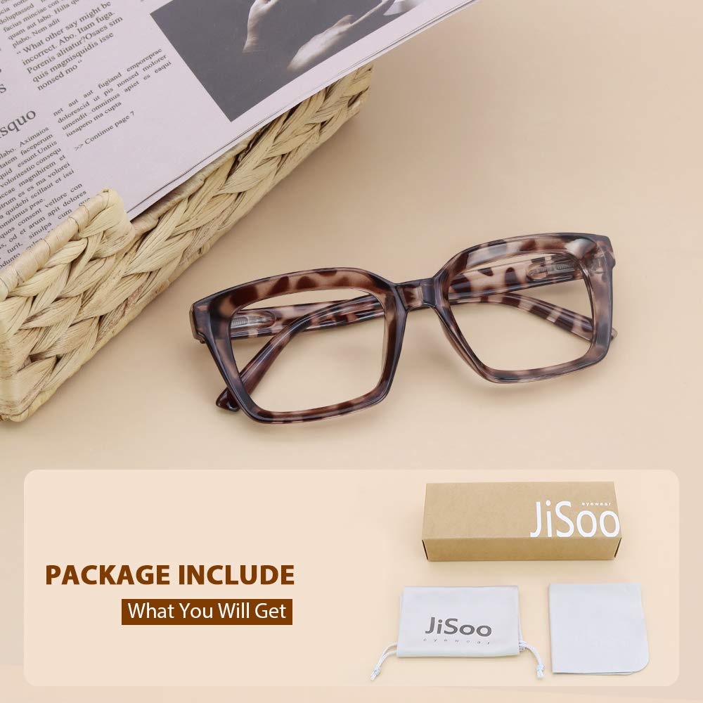 JiSoo Oversized Blue Light Blocking Reading Glasses for Women - Fashionable 1.5 Magnification Computer Glasses in Leopard Brown | Perfect for Office Work, Screen Time & Night Reading