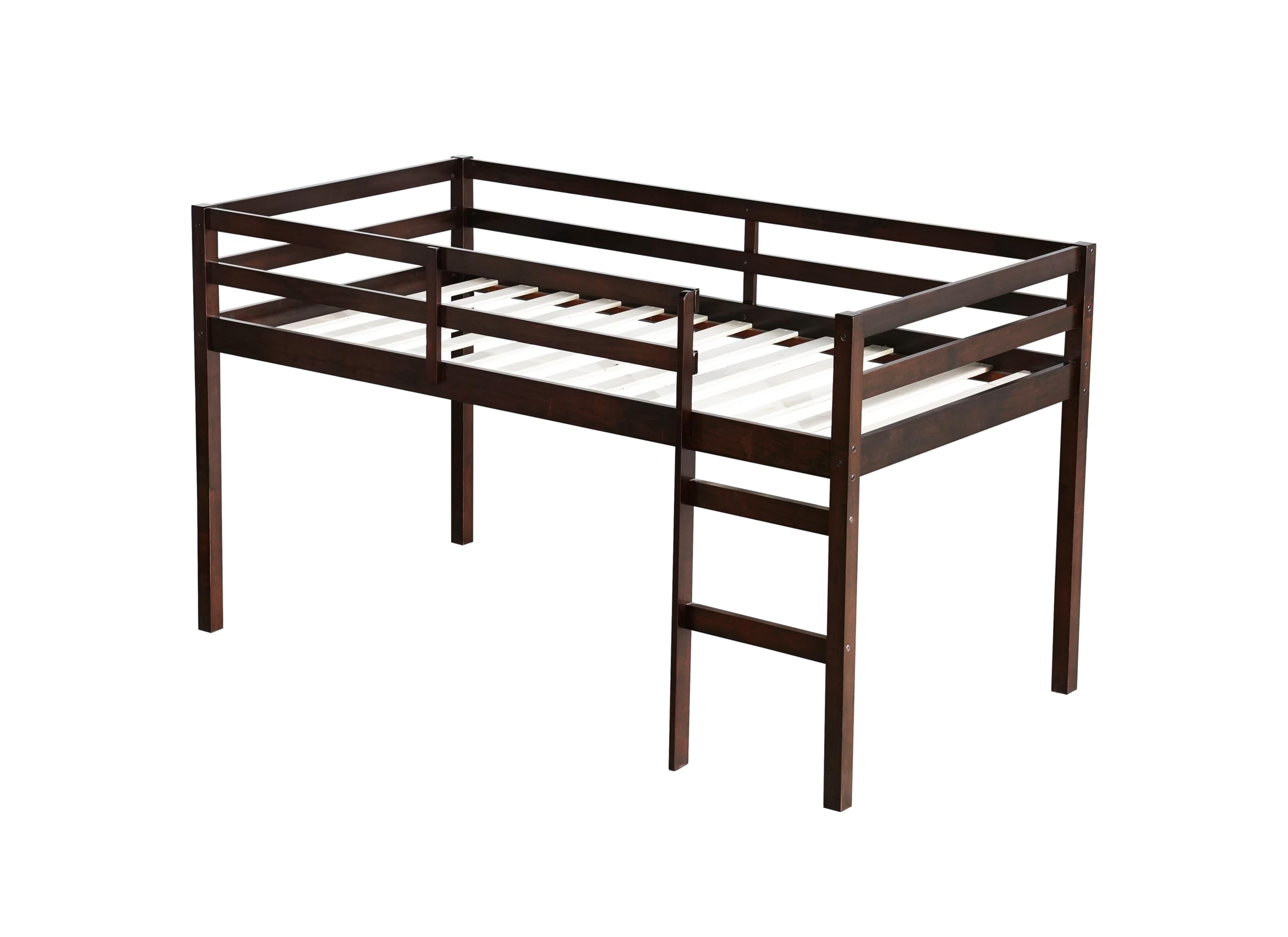 Bellemave Twin Size Wooden Loft Bed for Kids with Ladder - Low Bunk Bed in Espresso Finish - Perfect for Small Bedrooms, Dorm Rooms & Space-Saving Kids' Rooms