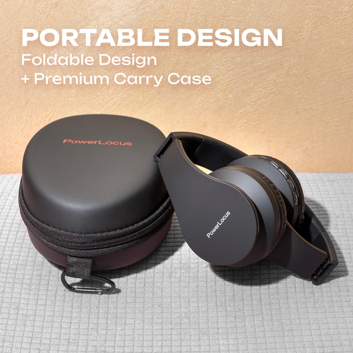 PowerLocus Wireless Bluetooth Over-Ear Headphones with Noise Cancelling, Foldable Stereo Headset with Built-in Mic for iPhone, Samsung, LG, iPad - Perfect for Travel, Work & Gaming (Black)