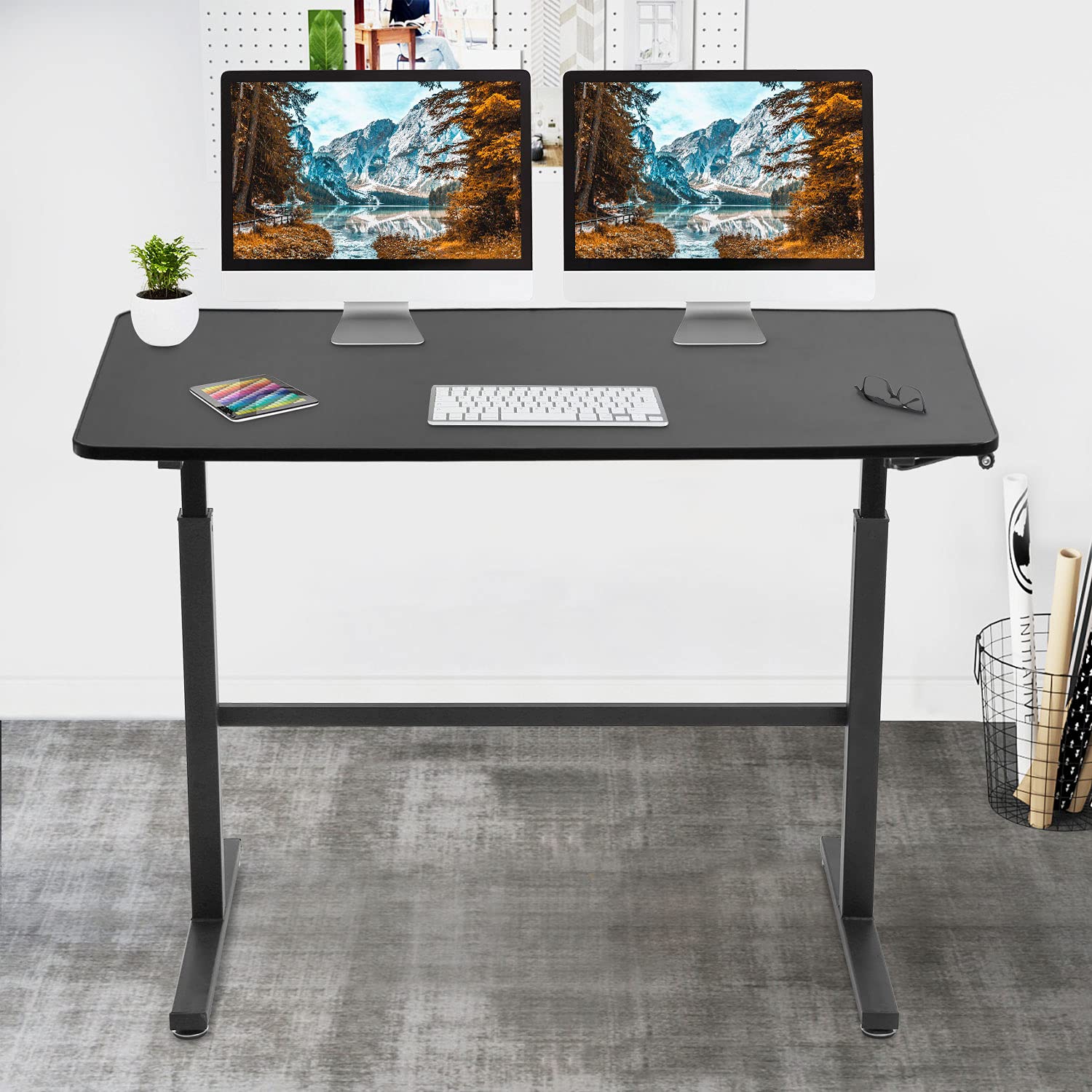 48 Inch Adjustable Height Standing Desk - Ergonomic Sit Stand Computer Desk with Large Workspace for Home Office & Gaming | Fits Dual Monitors | Modern Black Design | Perfect for Remote Work, Study & Productivity