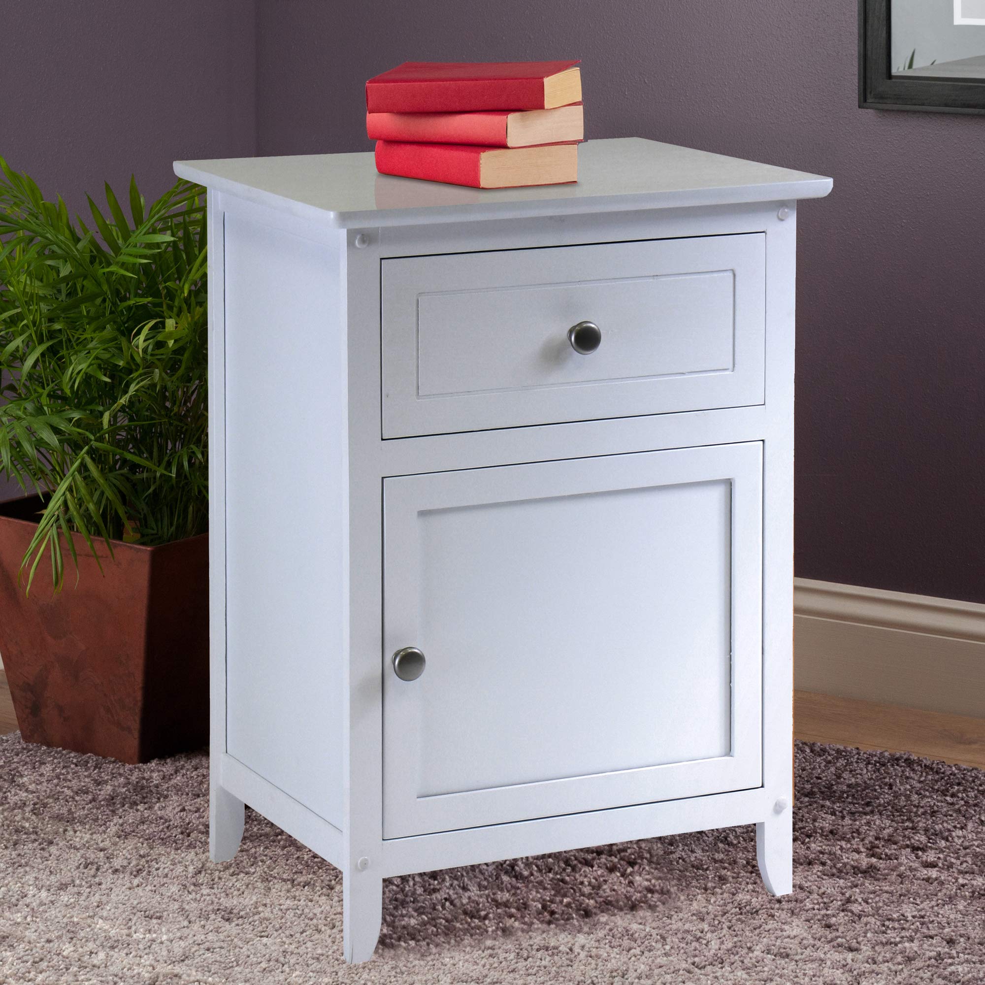 Winsome Wood White Nightstand with Drawer and Cabinet - Bedside Table with Storage for Bedroom, Living Room, Office | Compact Accent Table for Small Spaces