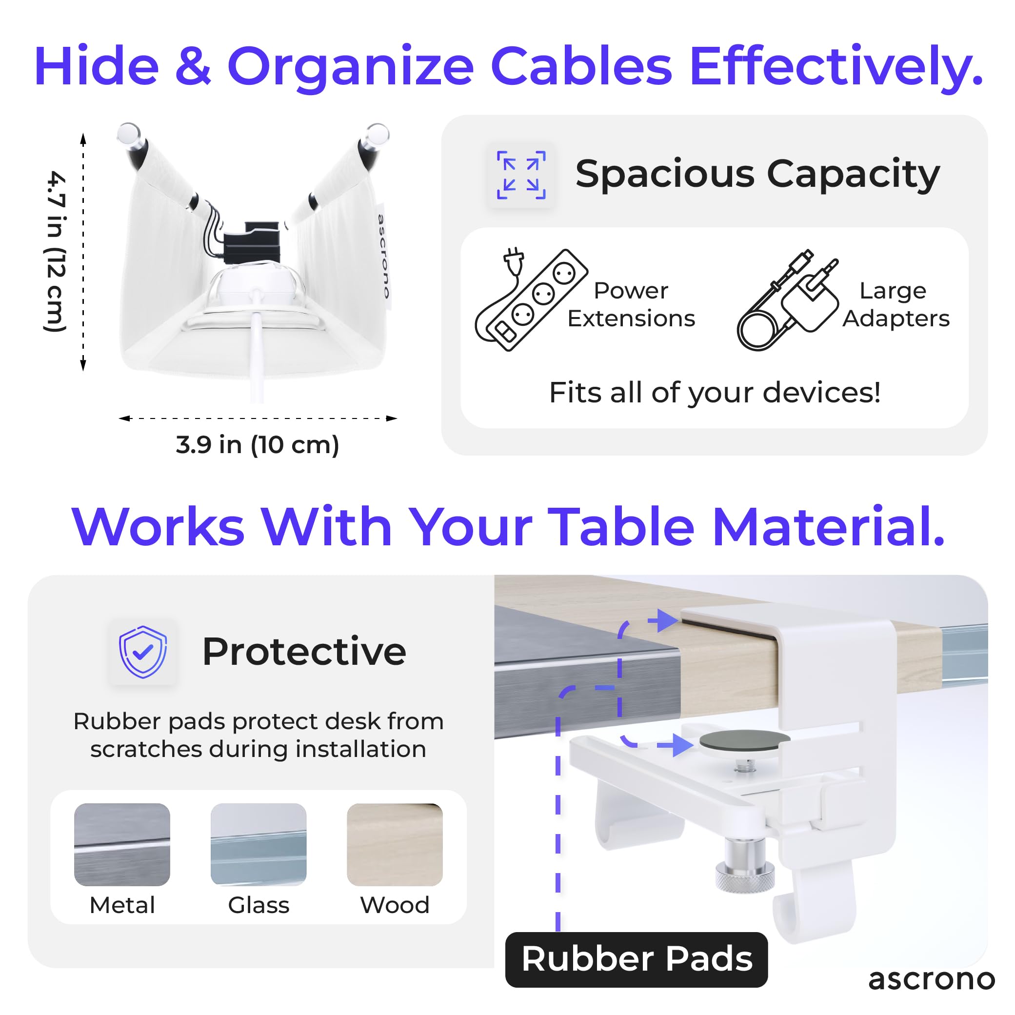 Premium No-Drill Under Desk Cable Management Tray 14.1