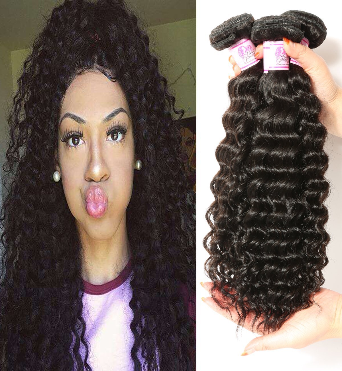 Beauty Forever 7A Virgin Brazilian Hair Deep Curly Wave Bundles 100% Unprocessed Human Hair Extensions (16 18 20 Inch) - Perfect for Daily Styling, Special Occasions & Salon Use