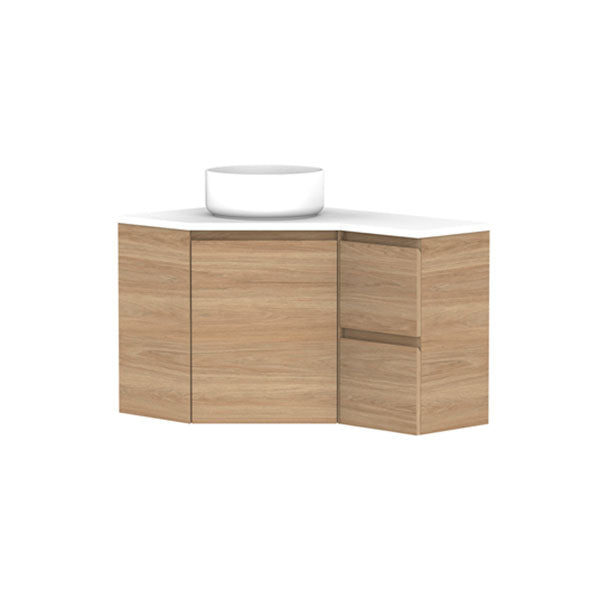 ADP Glacier Lite Door and Drawer Twin Wall Hung Corner Vanity with Cherry Pie Top - Space-Saving Bathroom Vanity for Small Bathrooms & Powder Rooms