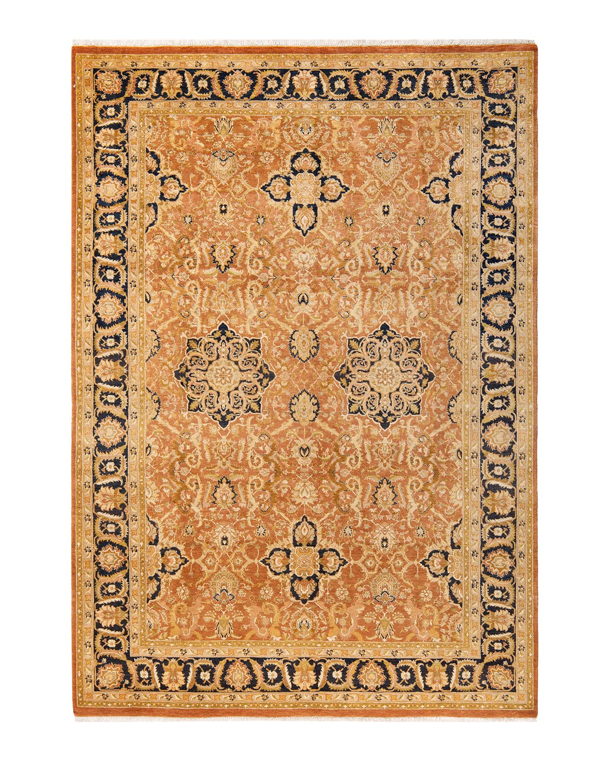 Handmade Wool Traditional Floral Mogul Brown 6x9 Area Rug - One of a Kind Hand Knotted Persian Rug for Living Room, Bedroom & Home Decor