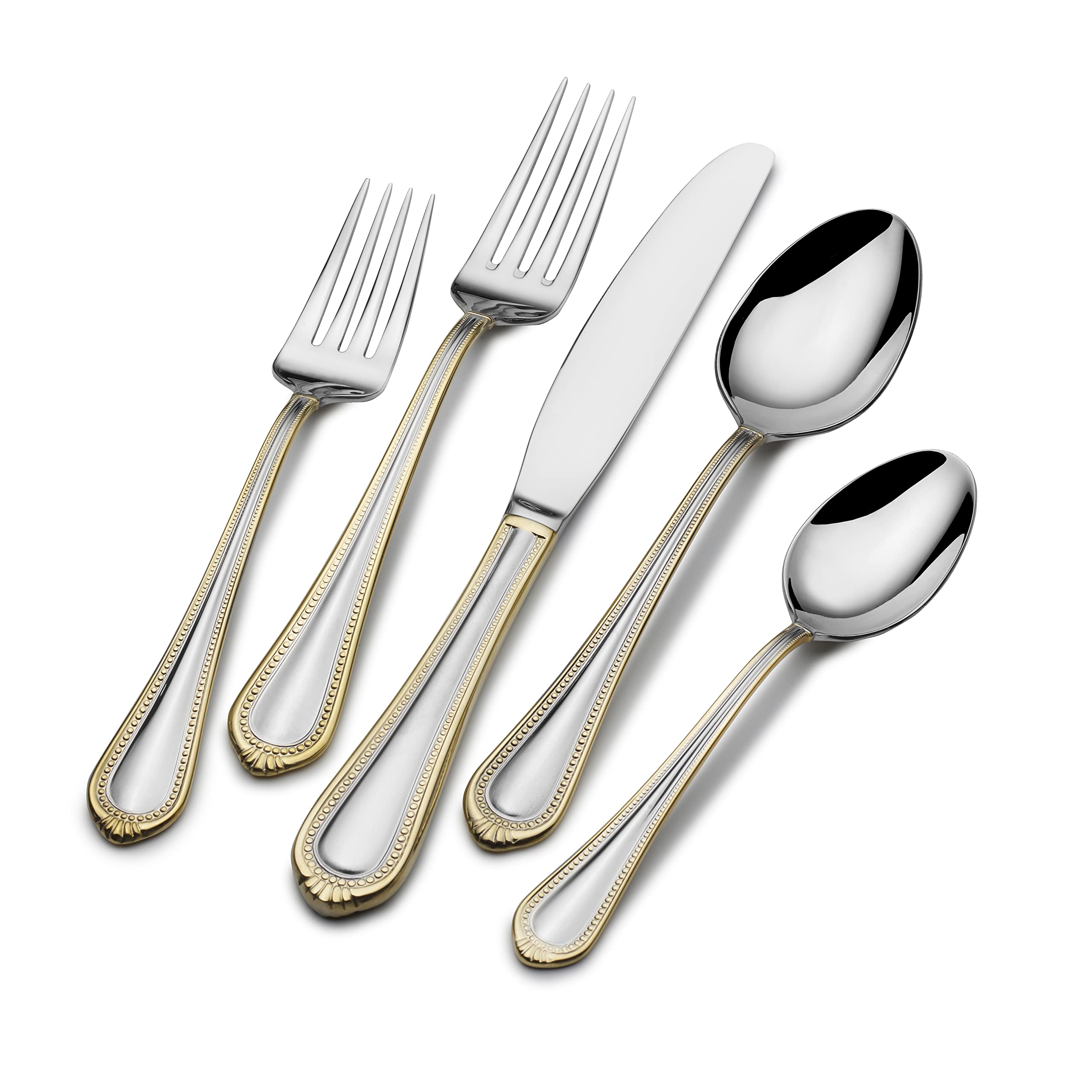 Mikasa 65-Piece 18/10 Stainless Steel Flatware Set with Gold Accent - Service for 12 Includes Serving Utensils - Elegant Dinnerware for Formal Dining, Weddings & Special Occasions
