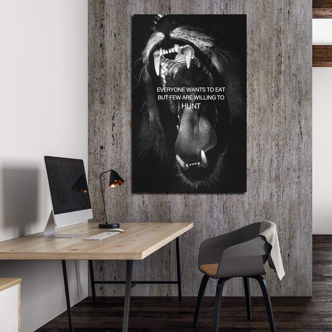 Lion Hunt Motivational Canvas Wall Art - Inspirational Entrepreneur Decor, Beast Mode Poster with Lion Teeth Quote - Success Art for Living Room, Bedroom, Office - Framed & Ready to Hang - Perfect for Home, Office & Gym Motivation