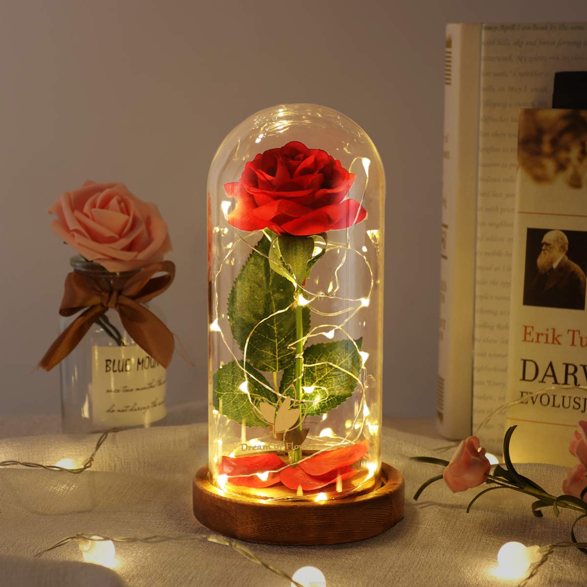 Eternal Light Up Rose in Glass Dome - Beauty and The Beast Inspired, Mothers Day & Birthday Gifts for Women, Wife, Girlfriend - Perfect for Home Decor, Romantic Surprises, and Special Occasions