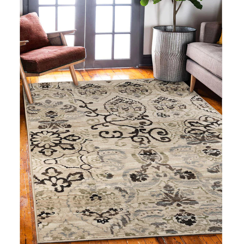 Elegant Caldwell Floral Scroll Indoor Area Rug & Runner - Non-Slip Soft Living Room Carpet for Home Decor, Bedroom, Hallway - Perfect for Boho, Farmhouse & Modern Style Interiors