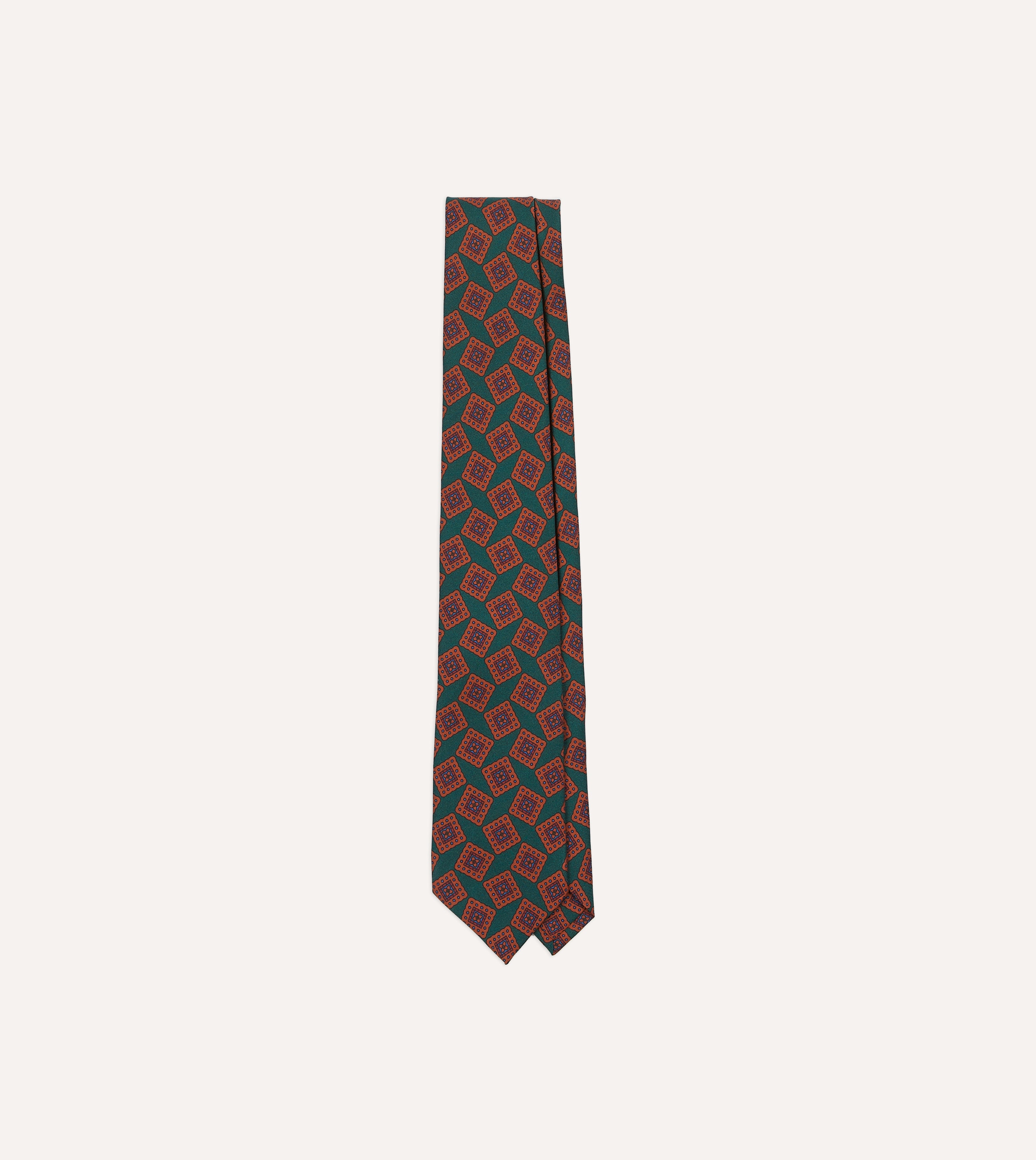 Elegant Green and Brown Jumbled Tile Print Silk Twill Necktie - Perfect for Business Meetings, Weddings & Formal Occasions
