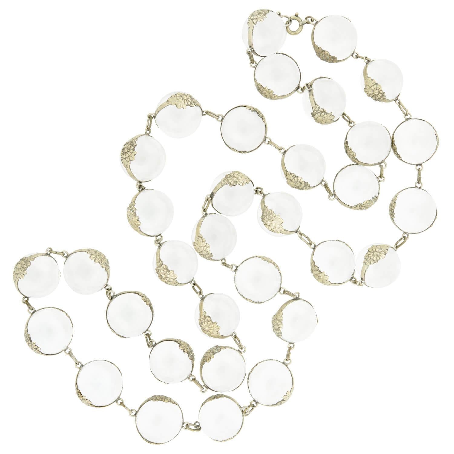 Art Deco Sterling Silver Rock Quartz Crystal Pools of Light Set - Vintage Jewelry for Women, Unique Statement Necklace & Earrings Set, Perfect for Weddings, Parties & Special Occasions