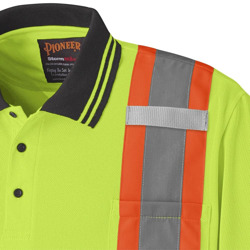 Pioneer Men's High Visibility Short Sleeve Polo Work Shirt 6987 - Yellow Safety Shirt for Construction, Road Work & Outdoor Jobs