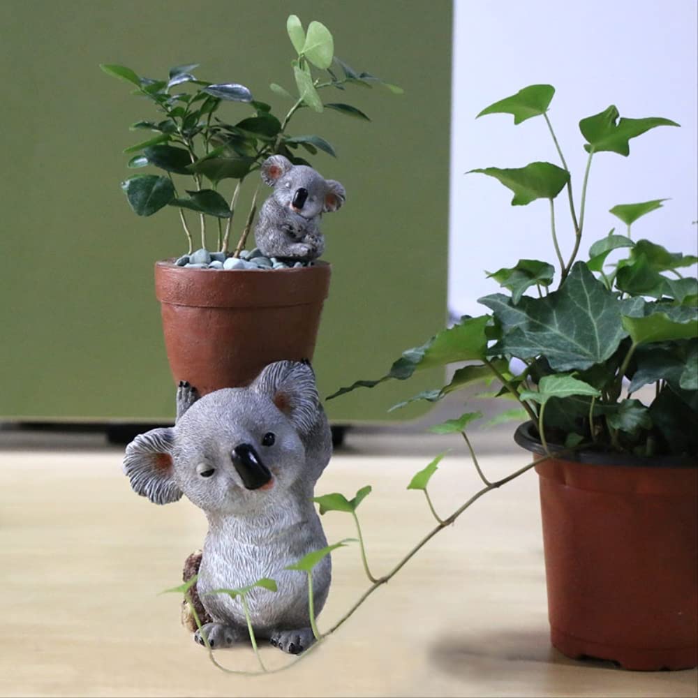 LILOVE Koala Flower Pot - Decorative Resin Koala Statue Planter for Succulents, Small Plants | Cute Animal-Shaped Garden Decor for Home, Office, Patio