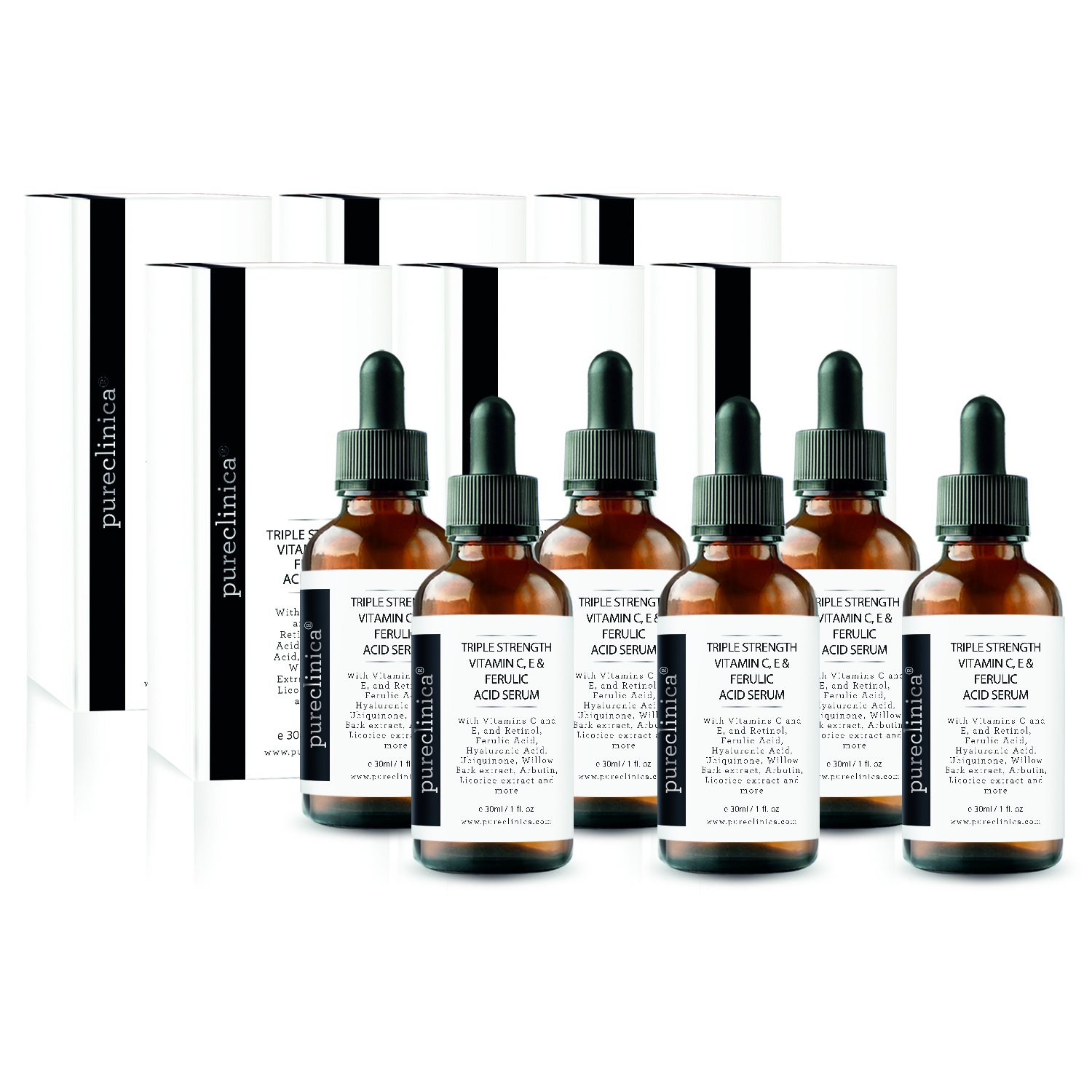 Triple Strength Vitamin C, E & Ferulic Acid Serum with Retinol & Hyaluronic Acid – 30ml / 1 fl oz (6-Pack) – Brightening, Anti-Aging & Hydrating Face Serum for Glowing Skin – Perfect for Daily Skincare Routine & Nighttime Use