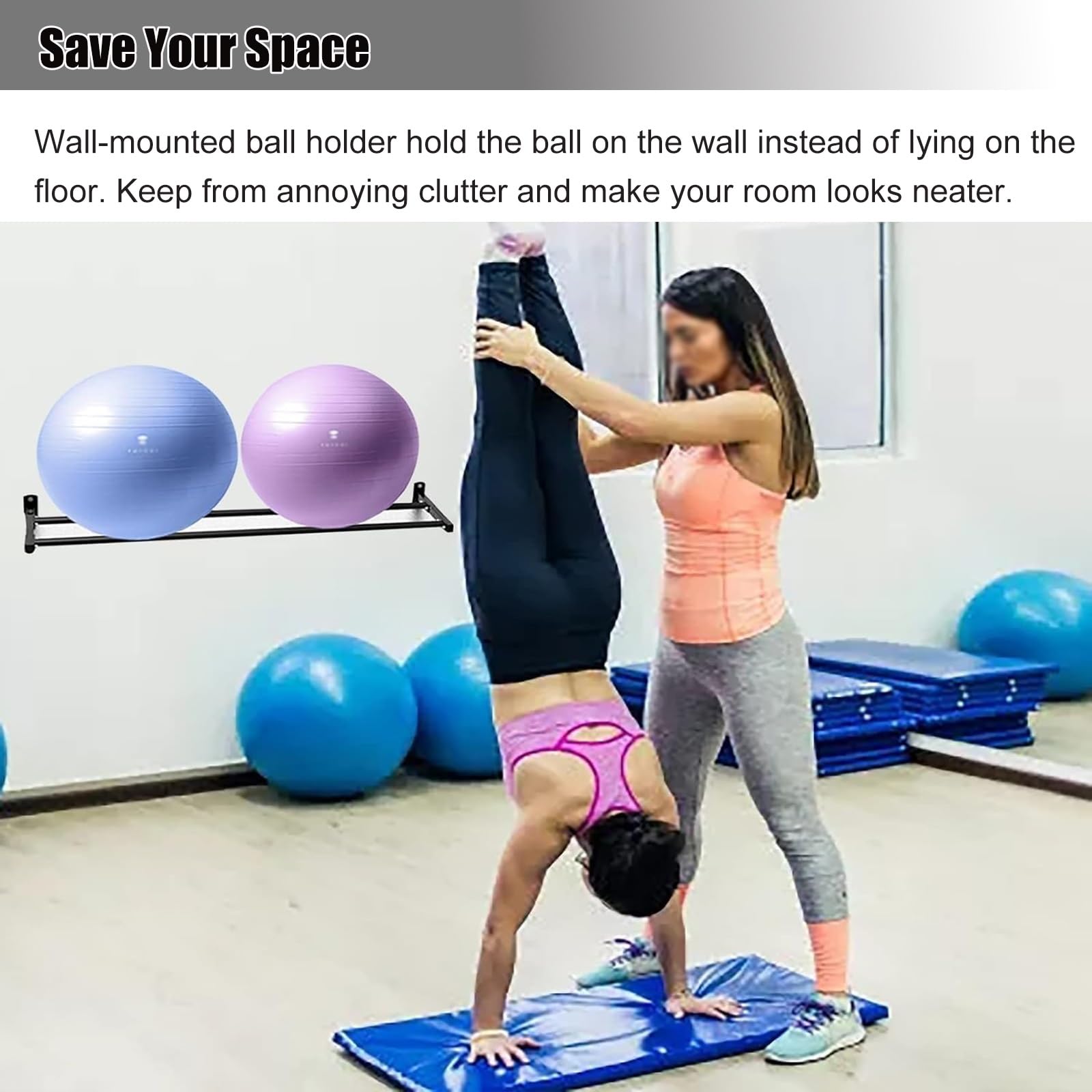 Wall-Mount Workout Balance Ball Rack - Heavy Duty Adjustable Yoga Ball Stand with Mounting Screws - Home Gym & Commercial Fitness Equipment - Perfect for Yoga Studios, CrossFit Gyms & Home Workout Spaces
