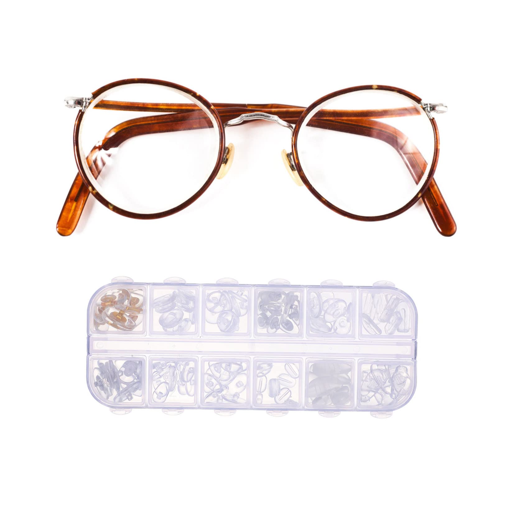 HOMSFOU Glasses Repair Kit - 1 Set of Eyeglass Screws, Nose Pads & Interchangeable Comfort Pads for Frameless & Regular Glasses - Essential Eyewear Accessories for Home, Office & Travel Use