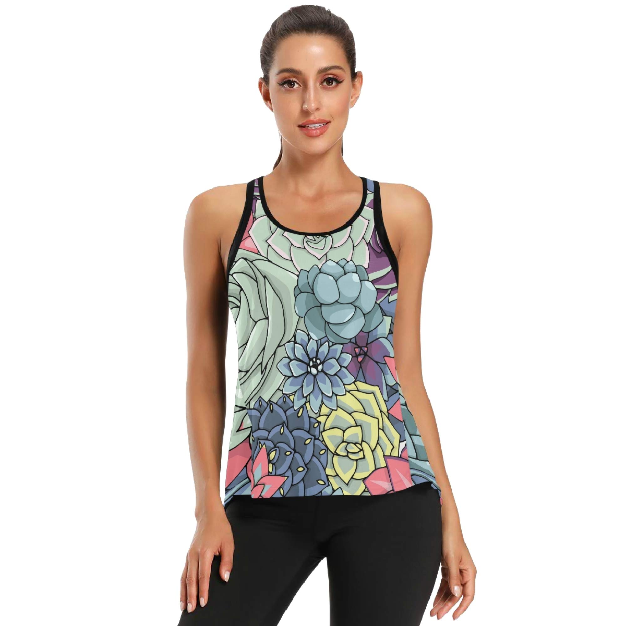 Women's Workout Tank Tops - Open Back Gym & Yoga Shirts with Tie Back Detail in Black & White Star Print | Small Size | Perfect for Yoga, Gym & Fitness Training