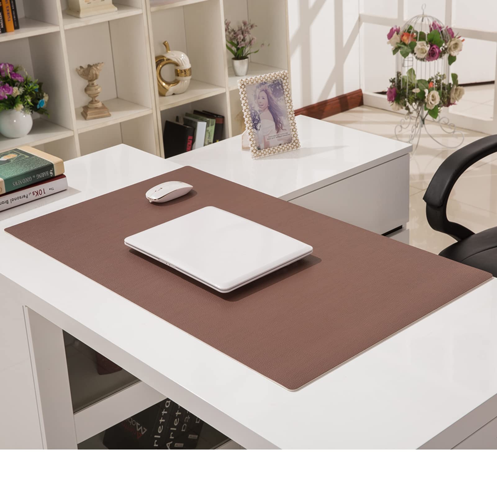 Non-Slip Extended Large Gaming Mouse Pad (90x50cm) - PU Leather, Washable, Brown - Perfect for Desk Gaming, Office Work & Home Use