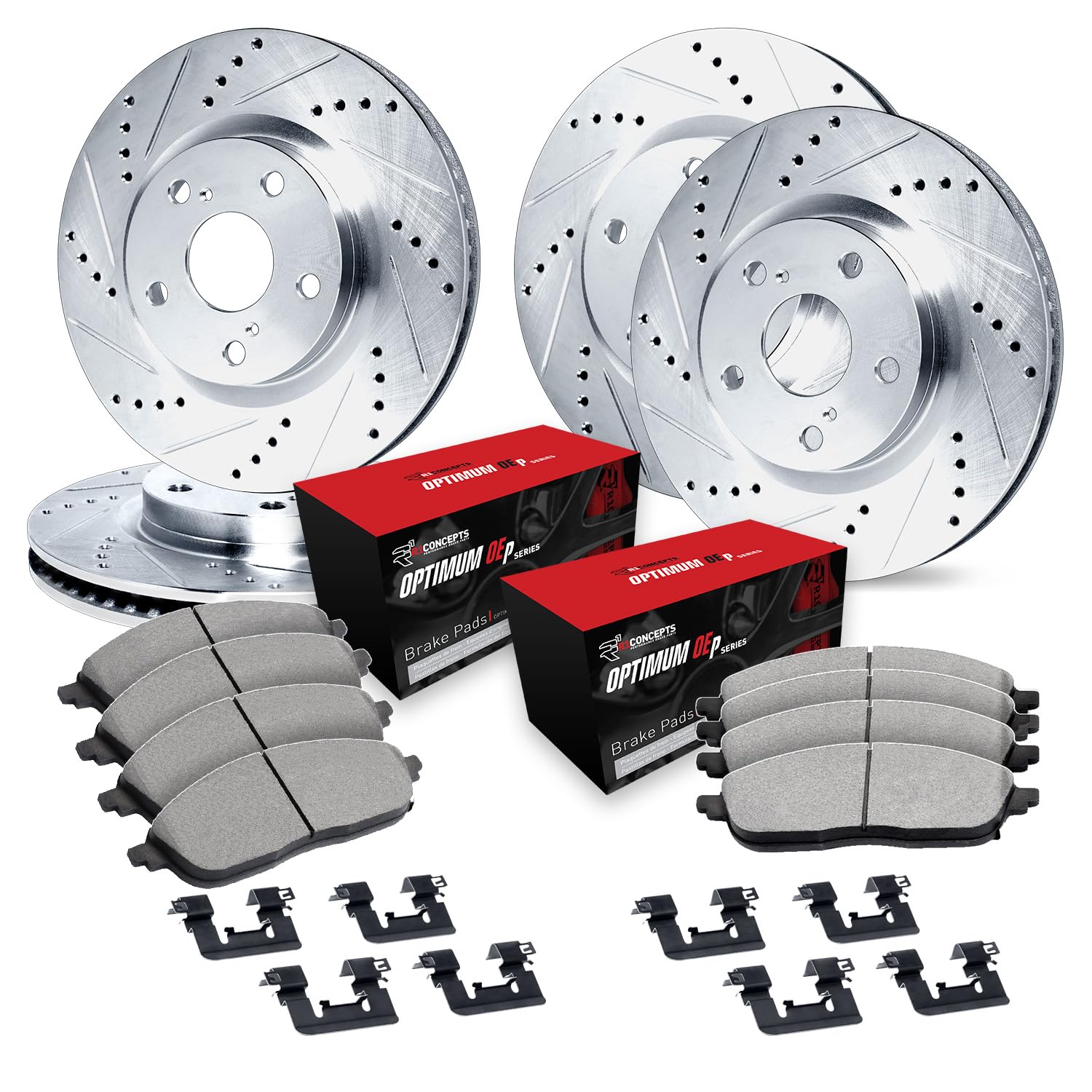 R1 Concepts Front & Rear Brake Pads and Rotors Kit for 2010-2013 Chevrolet Corvette | OE Performance Brake System | Includes Hardware Kit | Perfect for Street Racing & Daily Driving