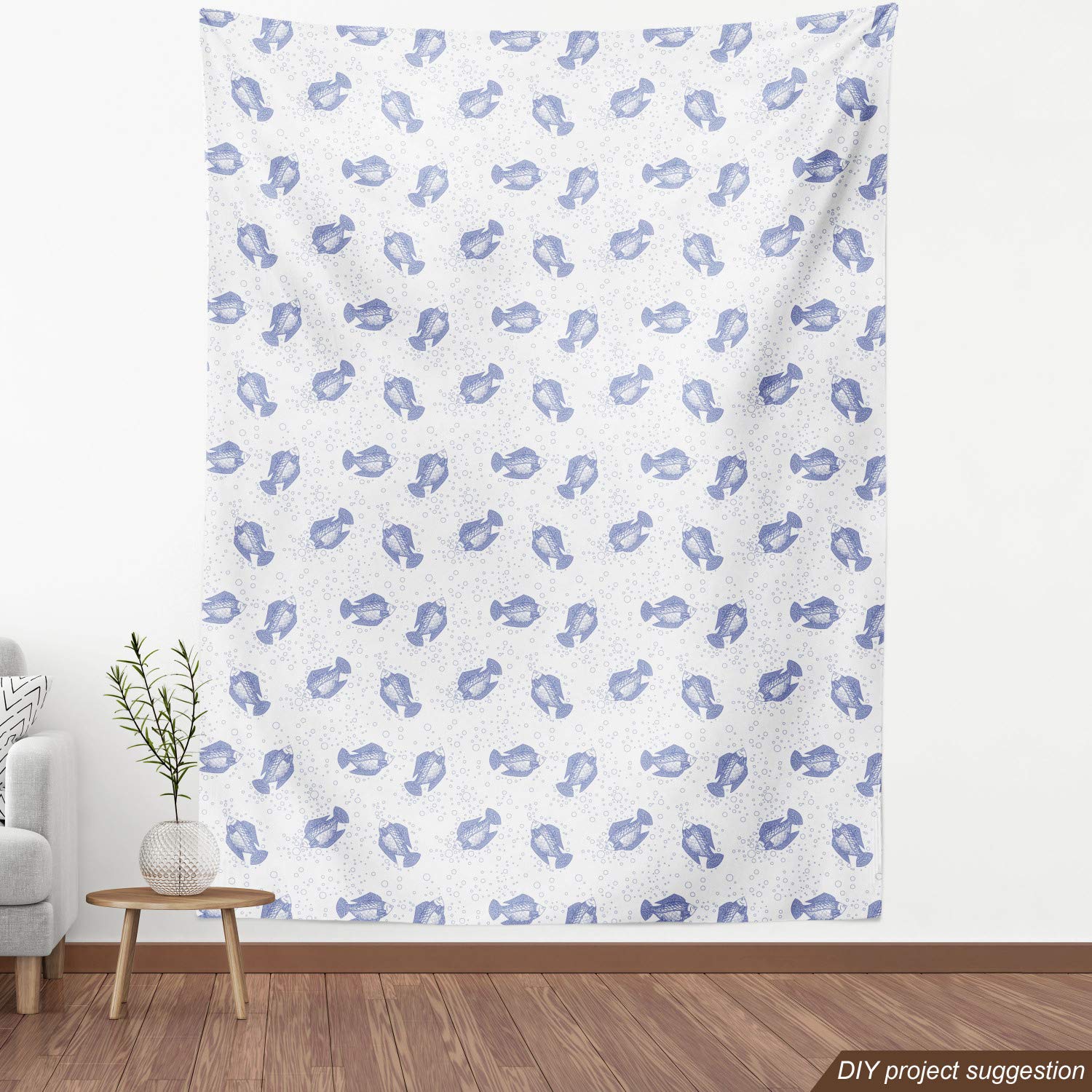 Ambesonne Underwater Fabric by The Yard - Fishes Swimming in Sea Bubbles Marine Animals Ocean Doodle Print, Decorative Upholstery Fabric for Sofa, Curtains & Home Decor (10 Yards, Dark Teal Blue White) - Perfect for Coastal Themed Living Rooms, Beach House Decor & DIY Craft Projects