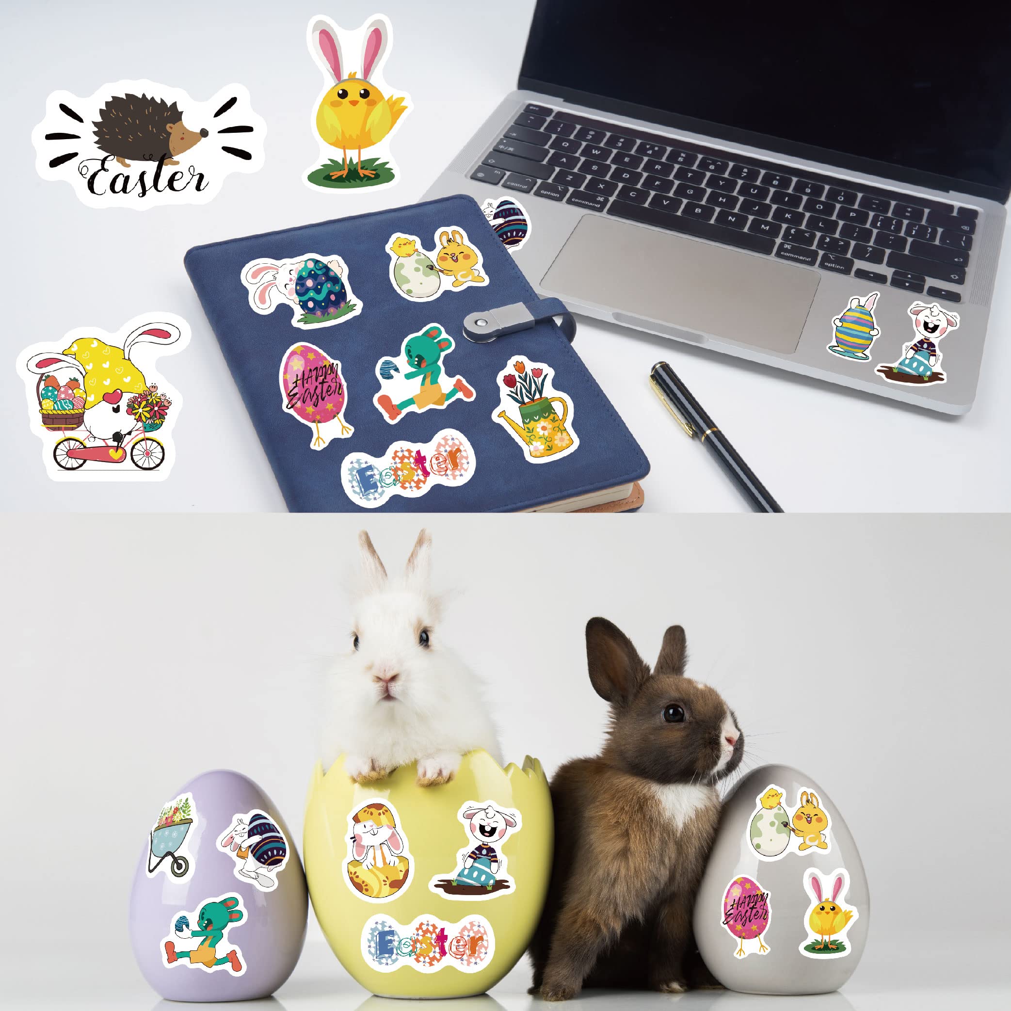 100Pcs Easter Stickers for Kids - Bunny, Egg & Spring Themed Vinyl Waterproof Stickers - Perfect for Scrapbooking, DIY Crafts, Party Favors & Easter Gifts - Classroom, Home Decor & Kids Activities