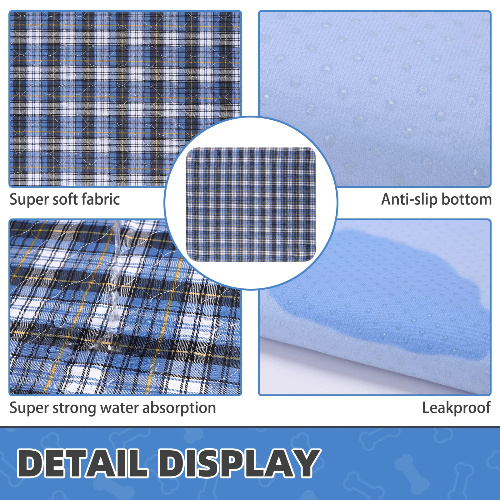 KOOLTAIL Washable & Reusable Dog Pee Pads - Waterproof Non-Slip Puppy Training Pads, Whelping Pads & Food Mat in Blue, Purple & Brown Plaid - Perfect for Housebreaking, Kennel Use & Messy Eaters