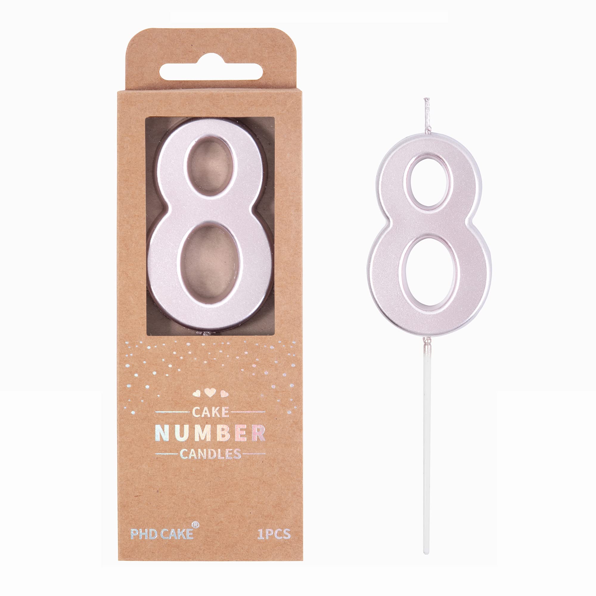 PHD CAKE 2.76 Inch Modern Rose Gold Number 8 Birthday Candles - Elegant Rose Gold Cake Toppers for Birthday Parties, Weddings & Celebrations