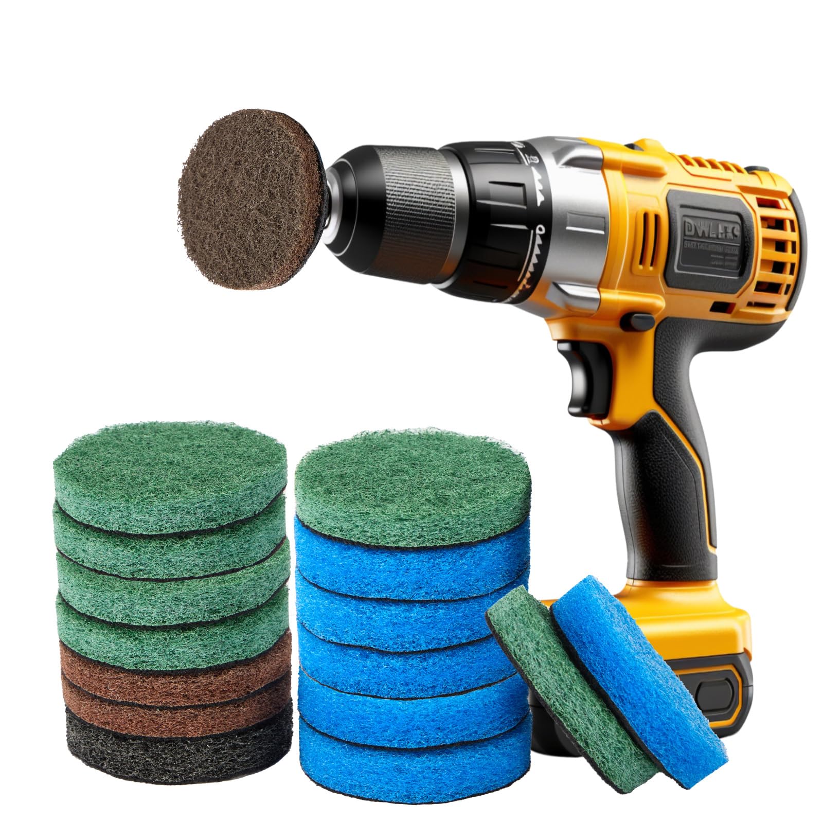 CAELUM 2.5 Inch Drill Powered Scrub Brush - Heavy Duty Tile & Grout Cleaner with 15 Pads (4 Stiffness Levels) - Perfect for Bathroom, Kitchen & Outdoor Cleaning - No Drill or Holder Included