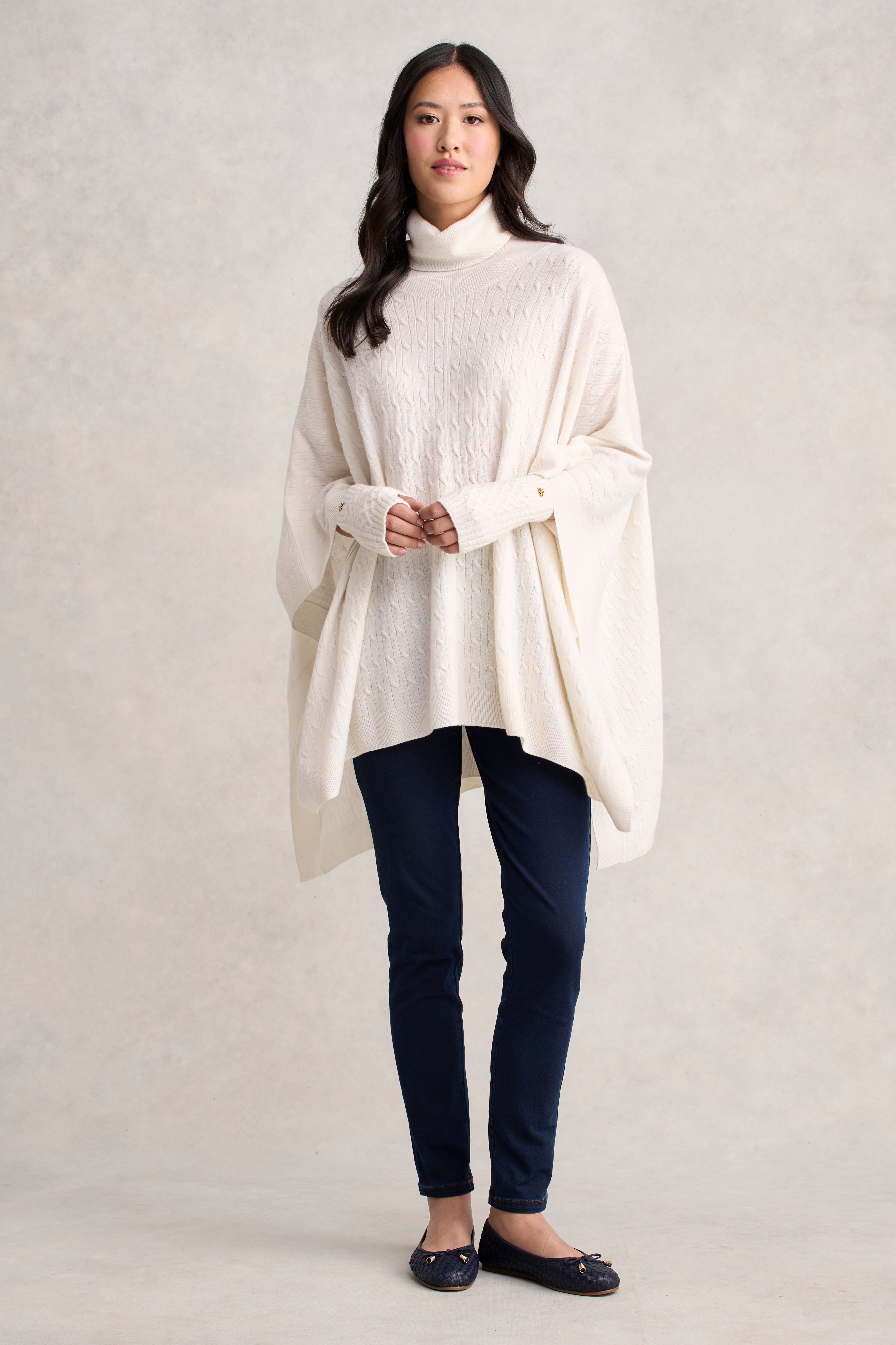 Catriona Wool Cable Poncho - Soft Eggshell Knit Wrap for Women | Cozy Fall & Winter Fashion, Perfect for Layering, Outdoor Activities, and Casual Wear