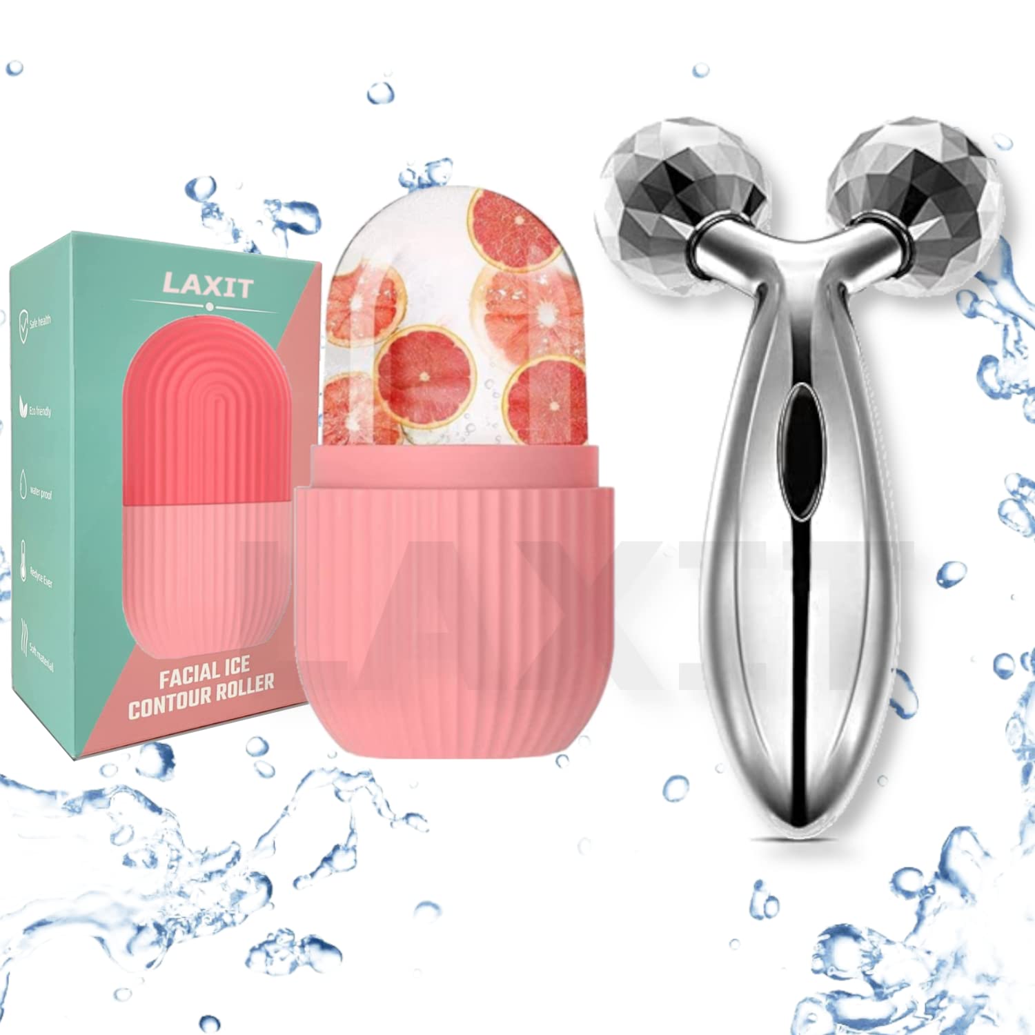 Laxit 3D Massager Roller & Ice Roller Set - Anti-Aging Facial Brightening Combo for Face, Skin, Eyes & Body - Reusable Ice Cube Roller & Manual Massager for Women & Men - Perfect for Skincare Routine, Relaxation & Puffiness Relief