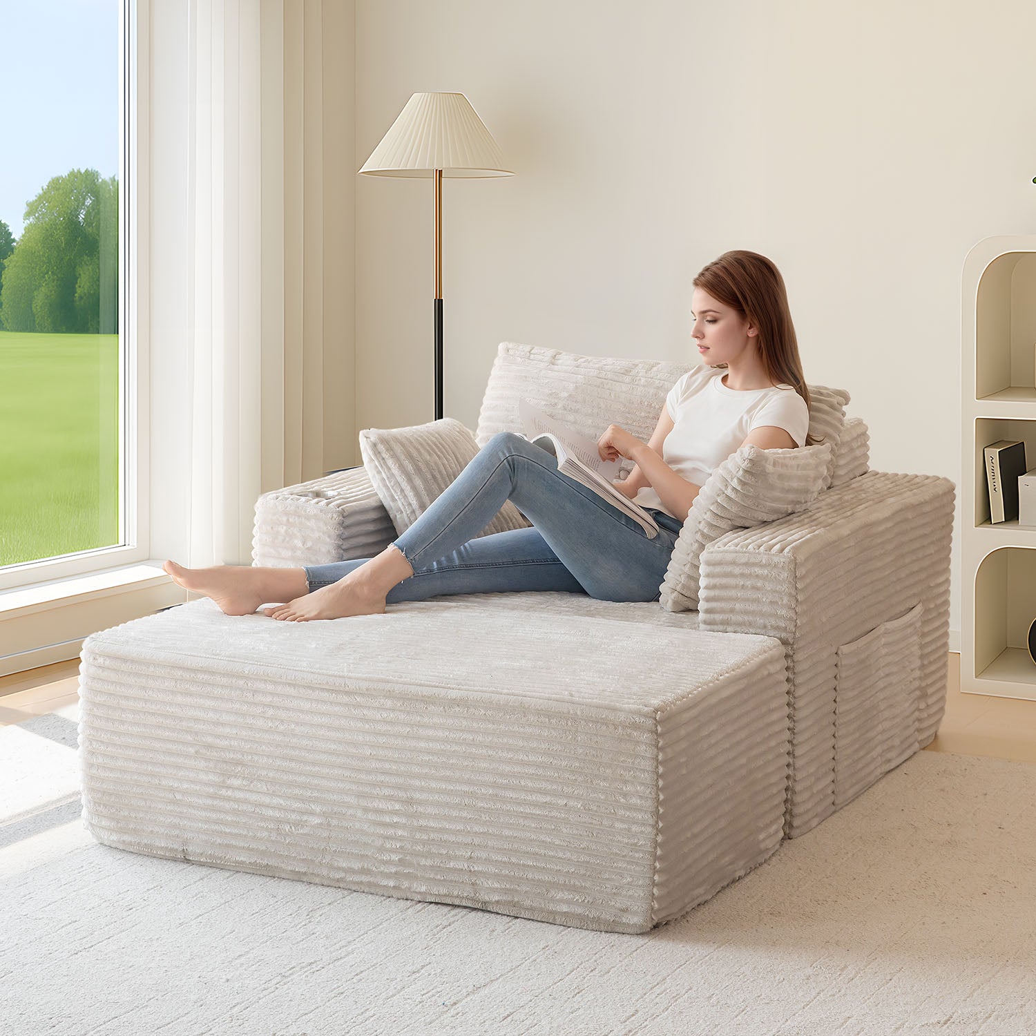 MAXYOYO 65x49 Inch Chaise Lounge Chair - Modular Sleeper Sofa with Pillows for Living Room & Bedroom, Grey - Perfect for Small Spaces, Home Theater & Guest Rooms