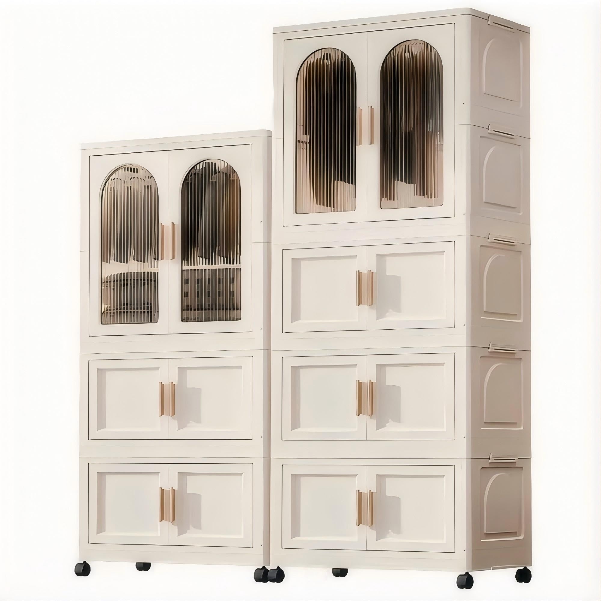 Foldable Storage Bins with Lids & Wheels - Cream White Organizer Box with Doors for Bedroom, Closet & Home Organization (70.87