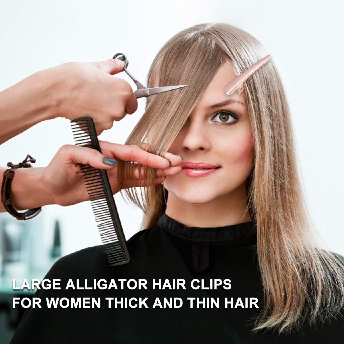 **KALLORY 12Pcs Long Alligator Hair Clips - Large Duckbill Clips for Thick & Thin Hair, Non-Slip Metal Barrettes in Rose Gold - Perfect for Styling, Braids, Ponytails & Updos**
