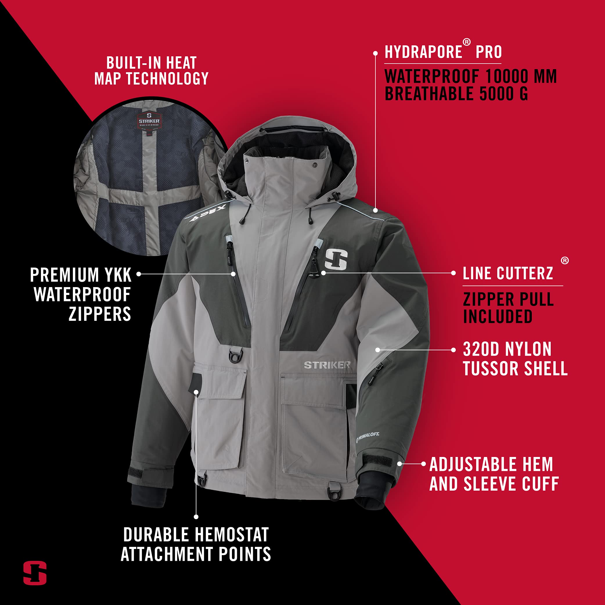 Striker Men's Apex Lightweight Insulated Ice Fishing Jacket - Waterproof, Breathable with Sureflote Flotation Technology - Perfect for Winter Fishing, Hunting & Outdoor Adventures