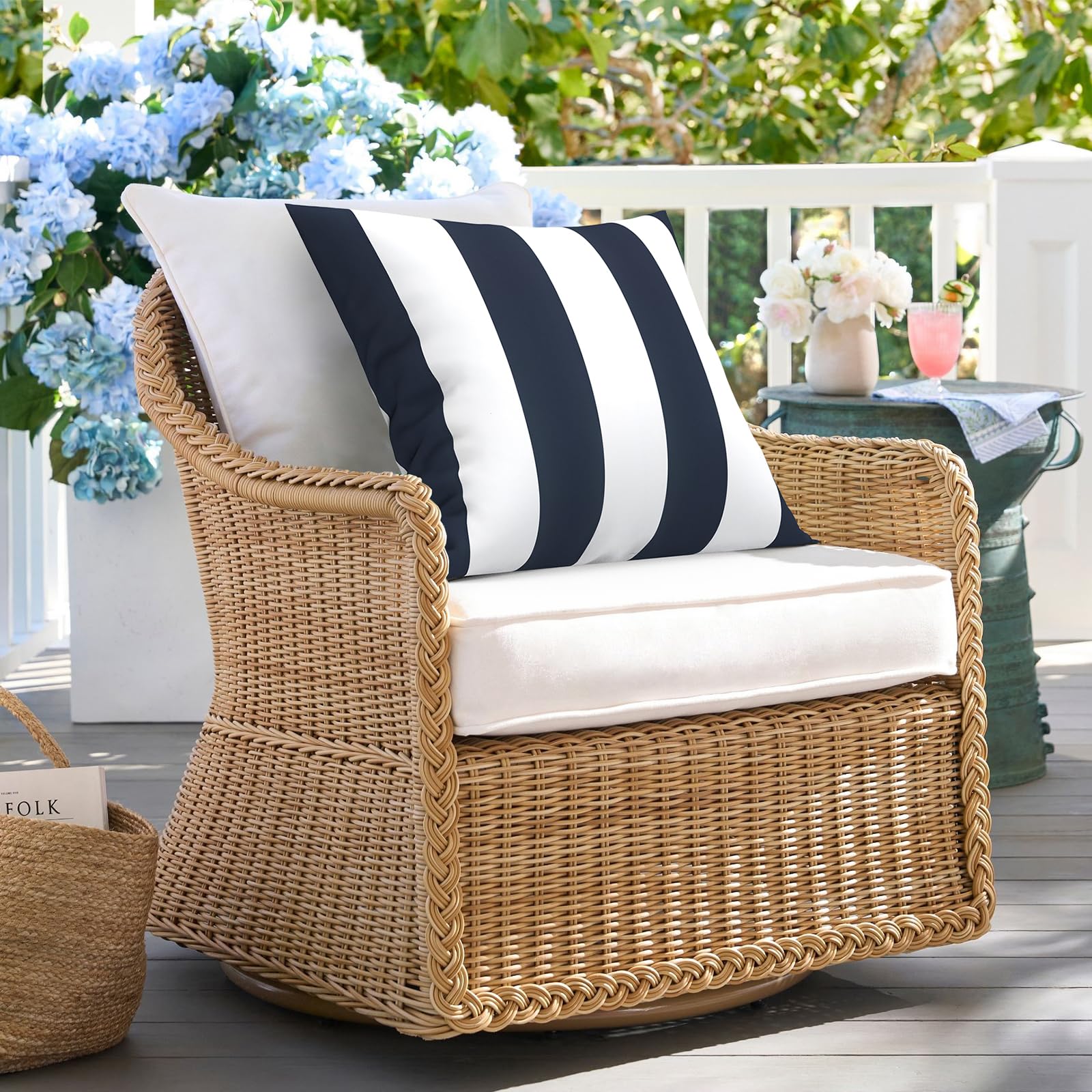 2 Pack Waterproof Outdoor Pillow Covers with Inserts - 18x18 Inch Square Decorative Throw Pillows for Patio Furniture, Sofa, Bench - Cabana Navy Blue - Weather Resistant for Garden, Poolside & Porch Use