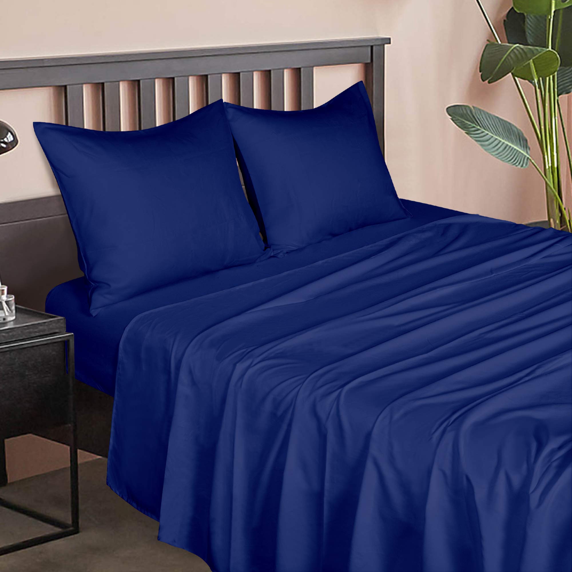 NTBAY 4-Piece 100% Microfiber Queen Size Bed Sheet Set - 1800 Thread Count Ultra Soft & Breathable, Wrinkle Fade & Stain Resistant Deep Pocket Fitted Sheets (1 Flat, 1 Fitted, 2 Pillowcases) in Navy Blue - Perfect for Master Bedroom, Guest Room & Dorm Comfort