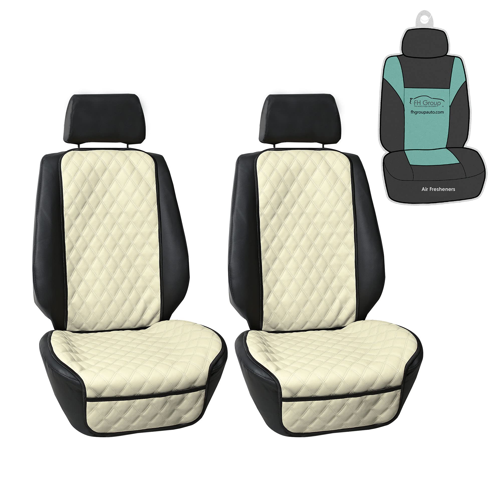 FH Group Neosupreme Car Seat Covers - 2 Pack Universal Fit Waterproof Faux Leather Seat Protectors for Cars, Trucks & SUVs | Beige Auto Accessories | Perfect for Road Trips, Commuting & Pet Protection